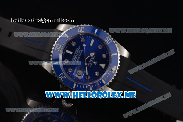 Rolex Submariner Swiss ETA 2836 Automatic Steel Case with Blue Rubber and Blue Dial Strap Dot Markers - Click Image to Close
